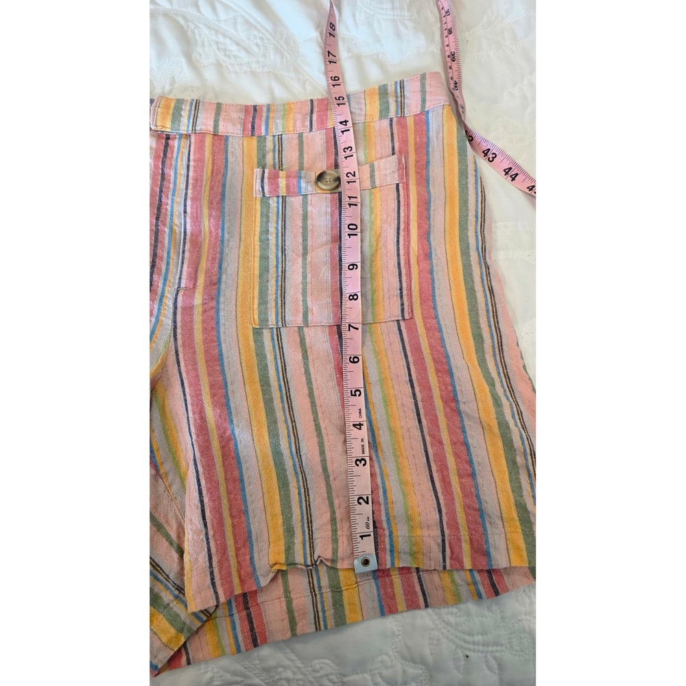 Cato Striped Linen Blend Shorts High Rise Pink Multi Coastal Boho Size 16 - Picture 4 of 9